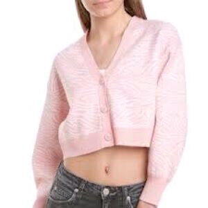 BCBGeneration Pink Zebra Print Cropped Cardigan Size XXS